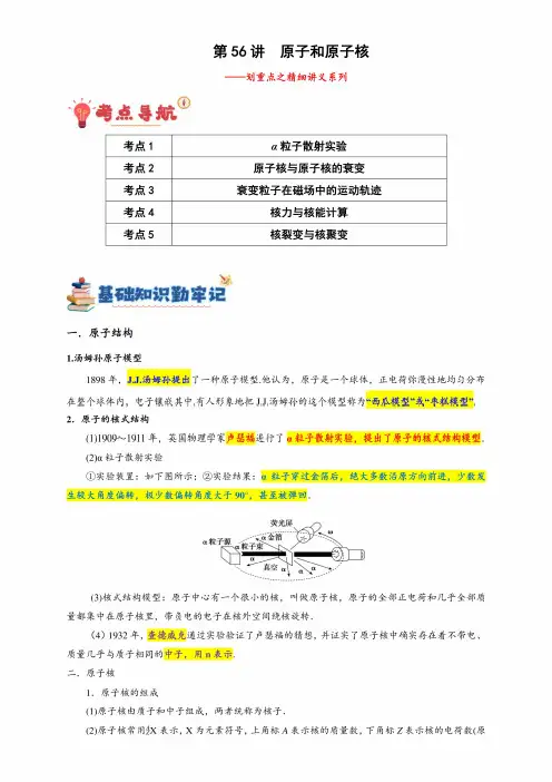 第56讲 原子和原子核(解析版) -【划重点】备战2025年高考物理一轮精细复习(新高考通用)