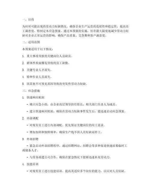 短缺工人的应急预案