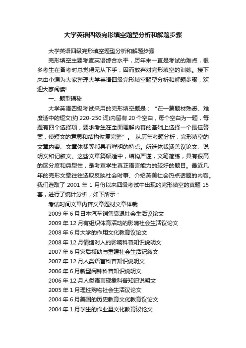 大学英语四级完形填空题型分析和解题步骤