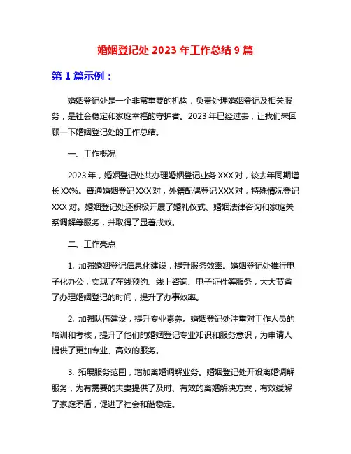 婚姻登记处2023年工作总结9篇