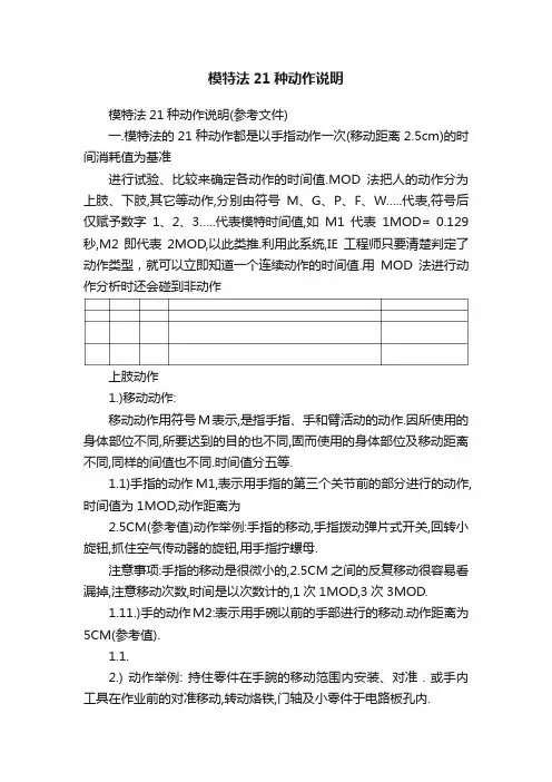 模特法21种动作说明