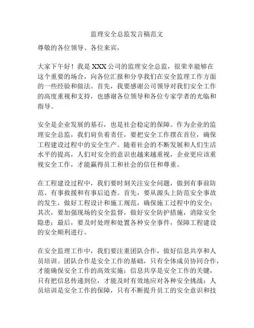 监理安全总监发言稿范文