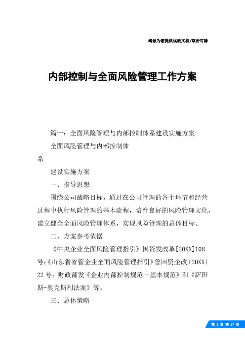 内部控制与全面风险管理工作方案