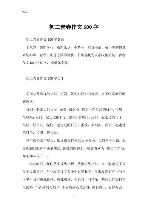 初二青春作文600字