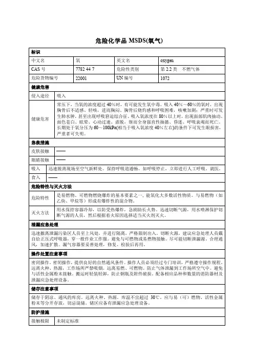 危险化学品MSDS(氧气)