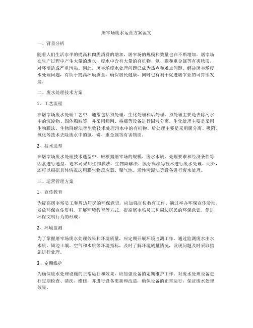 屠宰场废水运营方案范文