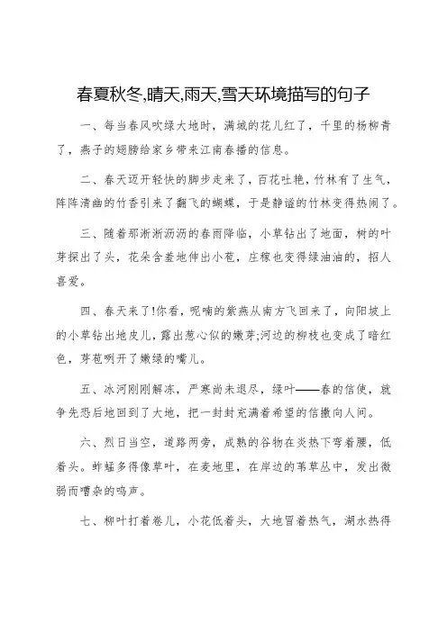 春夏秋冬,晴天,雨天,雪天环境描写的句子
