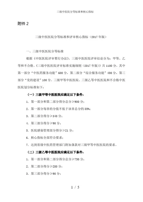 三级中医院分等标准和核心指标