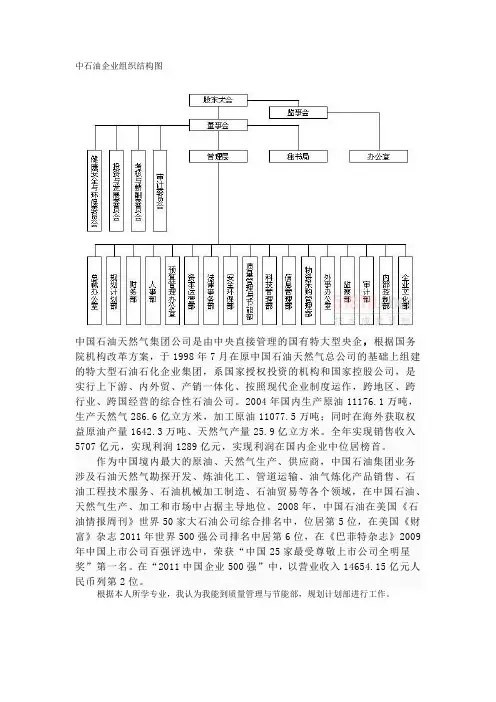 中石油企业组织结构图