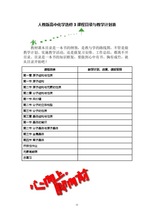 人教版高中化学选修3课程目录与教学计划表