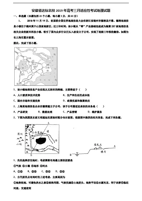 安徽省达标名校2019年高考三月适应性考试地理试题含解析