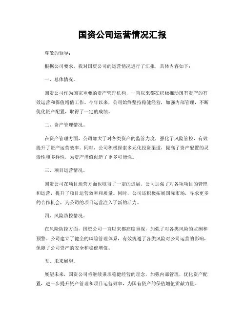 国资公司运营情况汇报