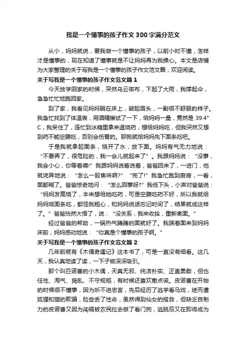 我是一个懂事的孩子作文300字满分范文