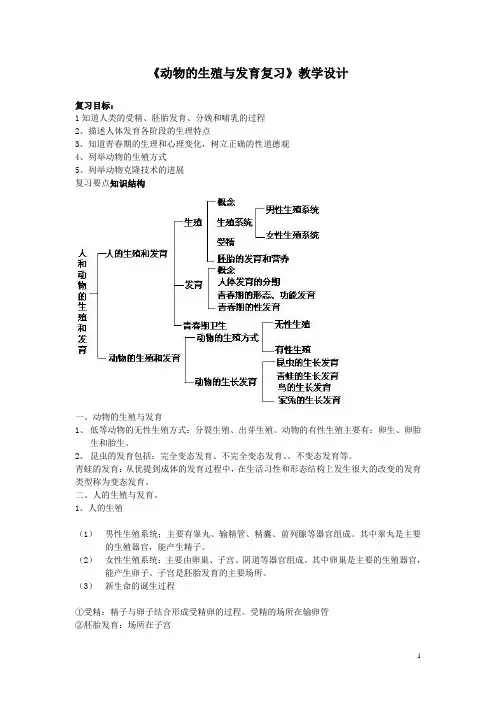 初中八年级生物上册-《动物的生殖与发育复习》教学设计