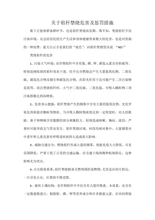 关于秸秆禁烧危害及惩罚措施