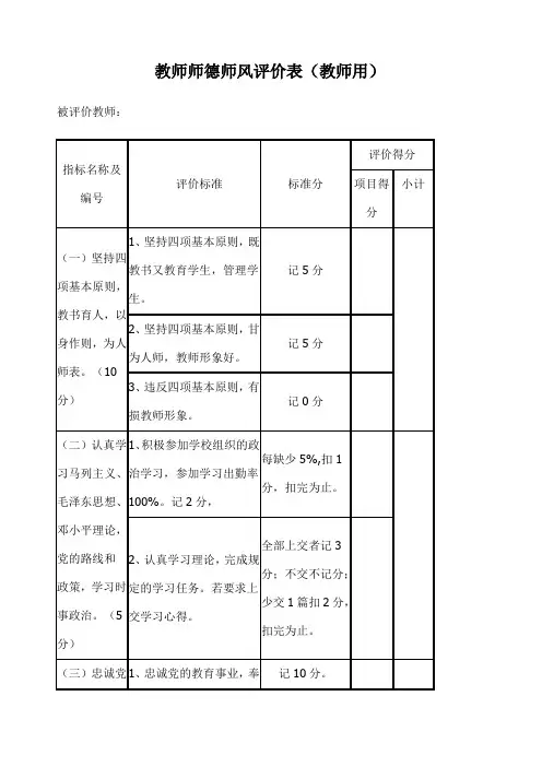 教师师德师风评价表