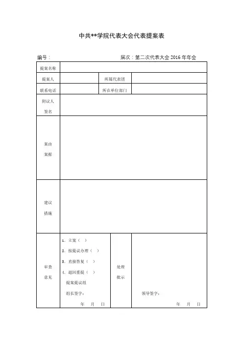 中共淮南师范学院代表大会代表提案表【模板】