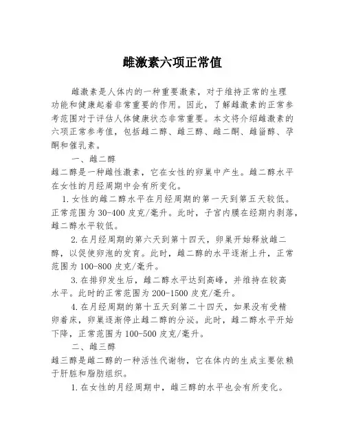 雌激素六项正常值