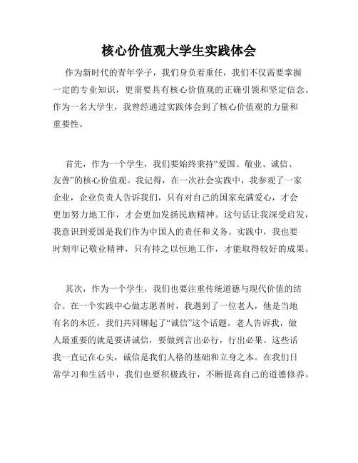 核心价值观大学生实践体会