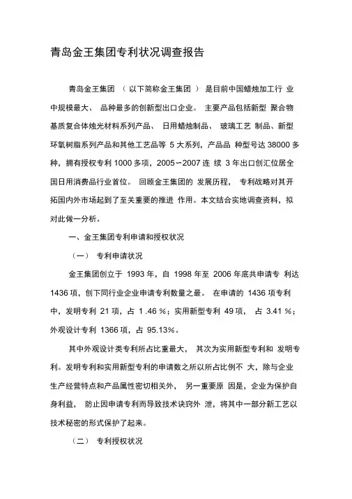 青岛金王集团专利状况调查报告