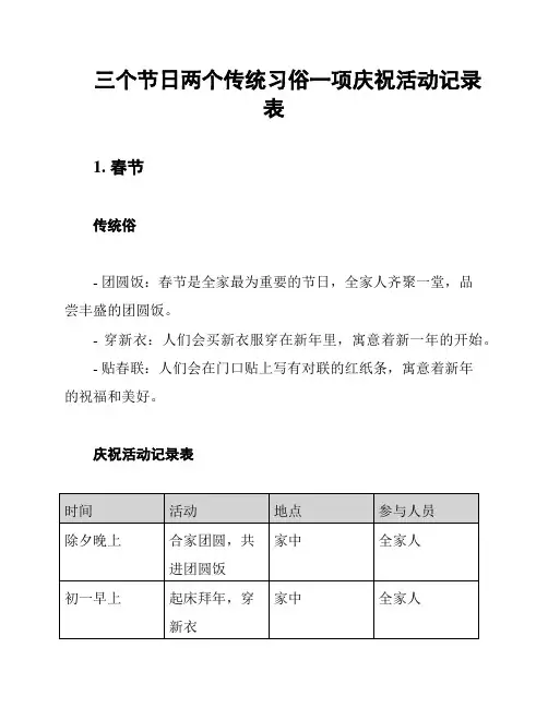 三个节日两个传统习俗一项庆祝活动记录表