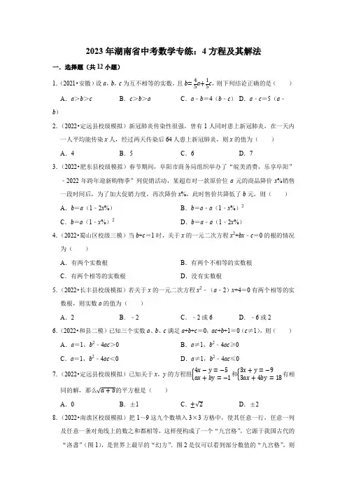 2023年湖南省中考数学专练方程及其解法(含解析)