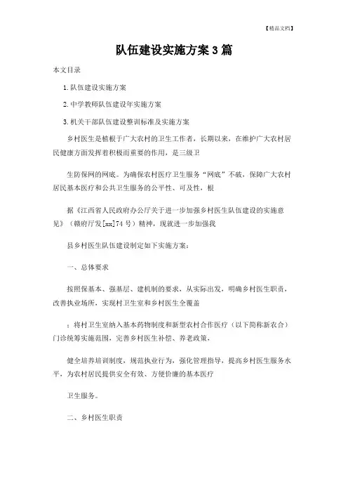 队伍建设实施方案3篇