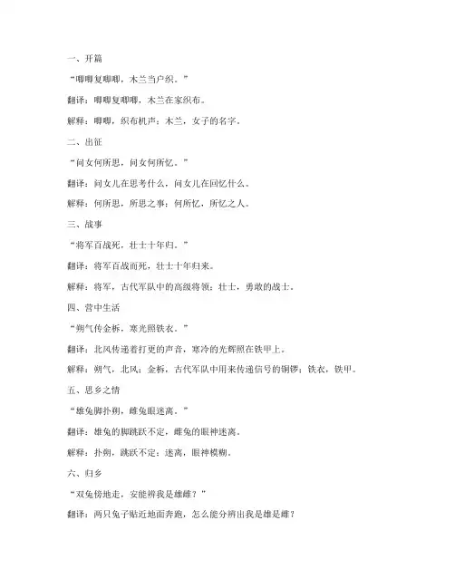 文言文木兰诗字词翻译
