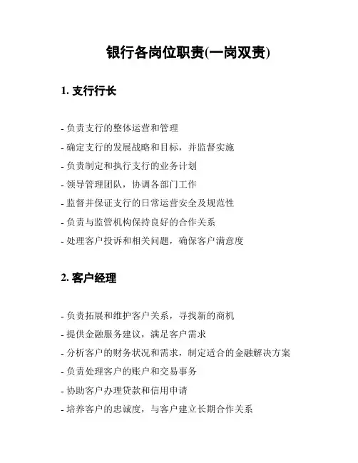 银行各岗位职责(一岗双责)
