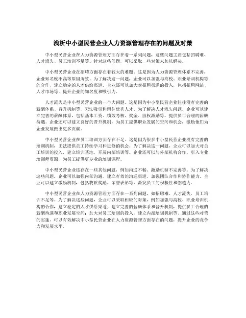 浅析中小型民营企业人力资源管理存在的问题及对策