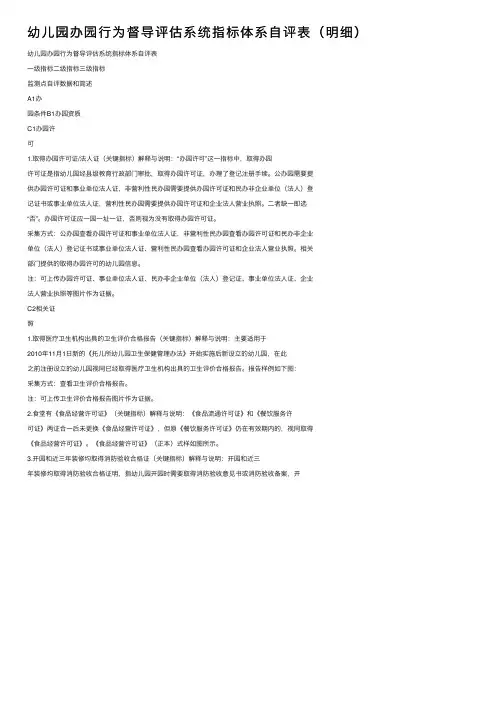 幼儿园办园行为督导评估系统指标体系自评表（明细）