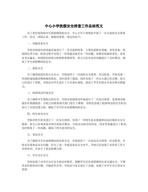 中心小学放假安全排查工作总结范文