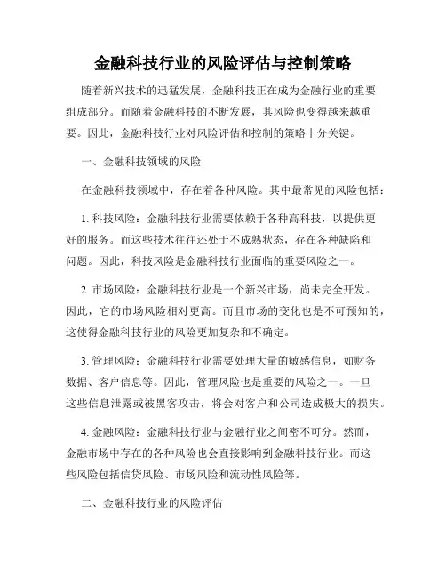 金融科技行业的风险评估与控制策略