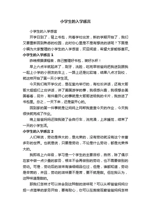 小学生的入学感言（精选17篇）