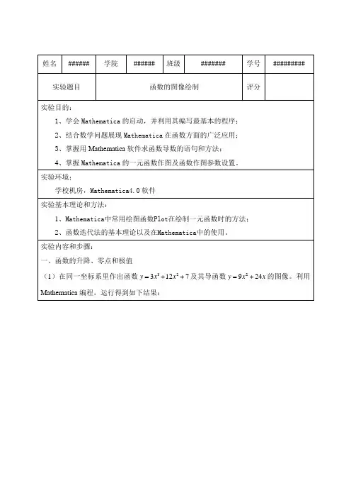 函数的图像绘制(mathematica数学实验报告)