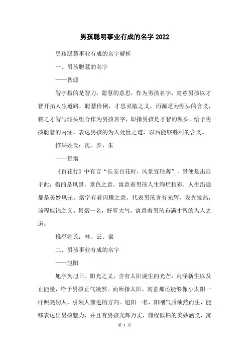男孩聪明事业有成的名字2023