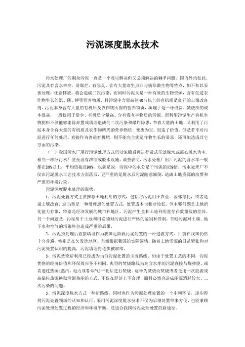 污泥深度脱水技术