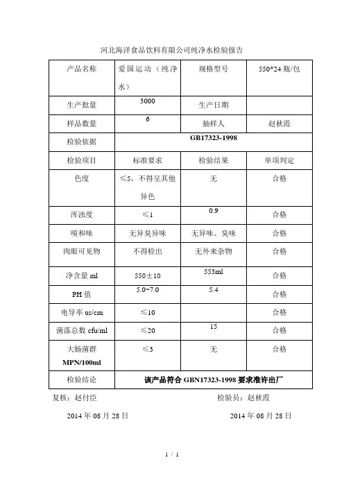 纯净水检验报告