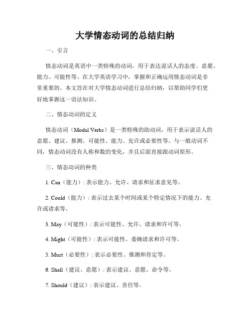 大学情态动词的总结归纳