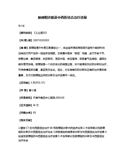 肠梗阻诊断及中西医结合治疗进展