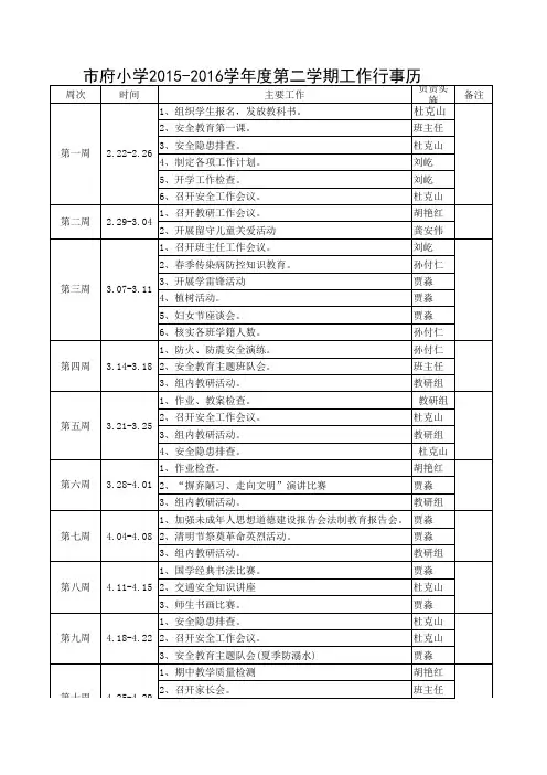 15年第二学期工作行事历