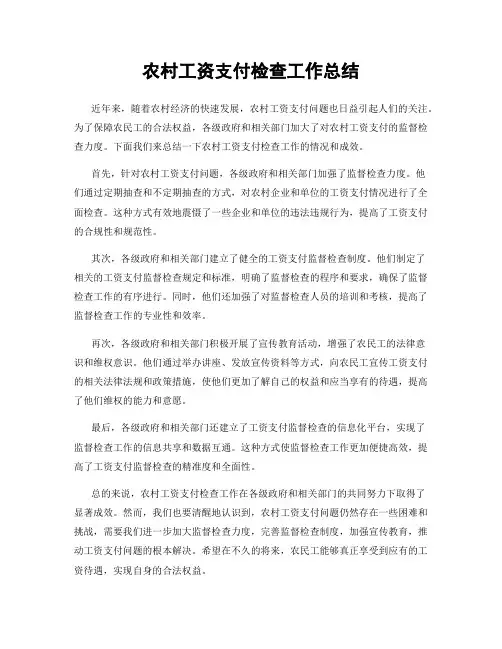 农村工资支付检查工作总结