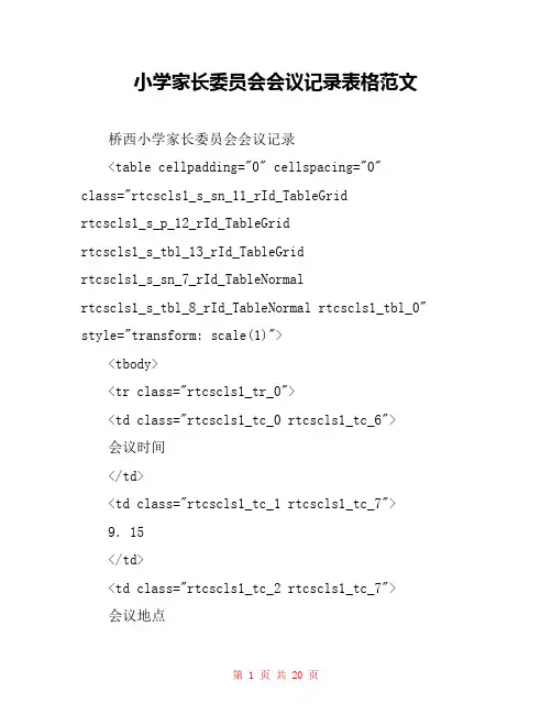 小学家长委员会会议记录表格范文