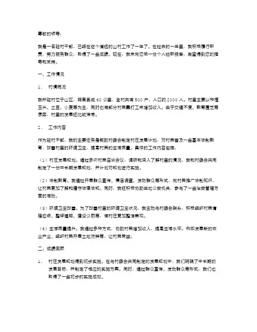 驻村干部个人述职报告