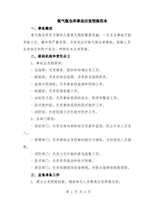 氧气瓶仓库事故应急预案范本