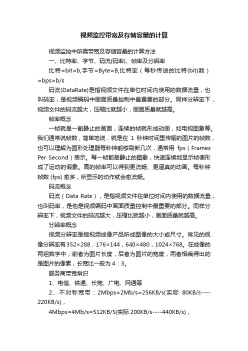 视频监控带宽及存储容量的计算