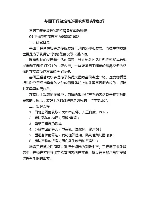基因工程菌培养的研究背景实验流程