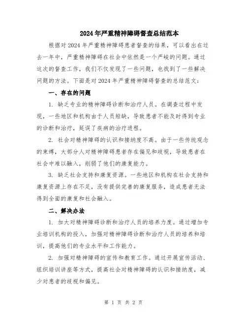 2024年严重精神障碍督查总结范本