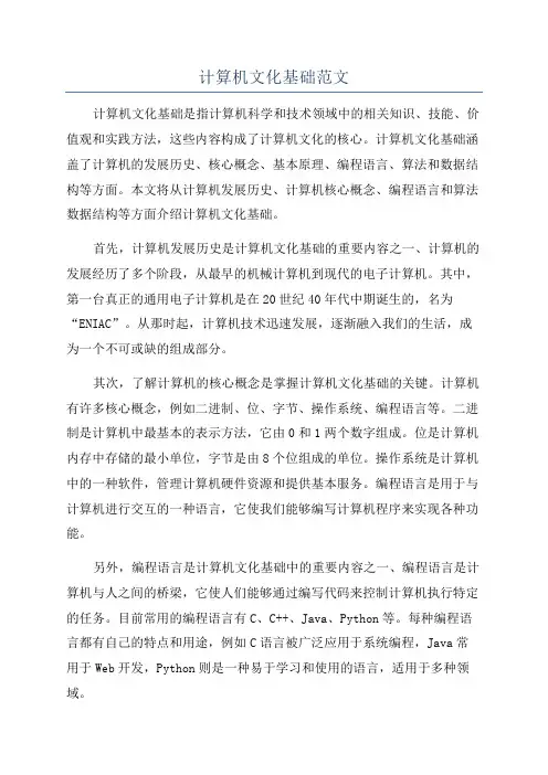 计算机文化基础范文