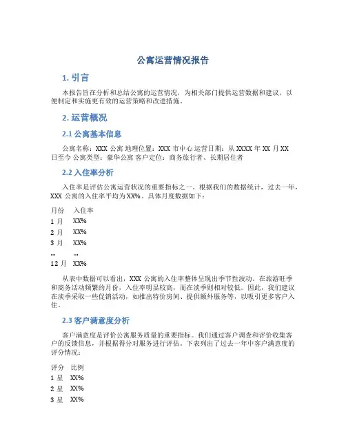 公寓运营情况报告